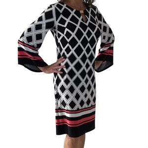 Enfocus Studio Shift Dress - Retro 60s Geometric Print Size S